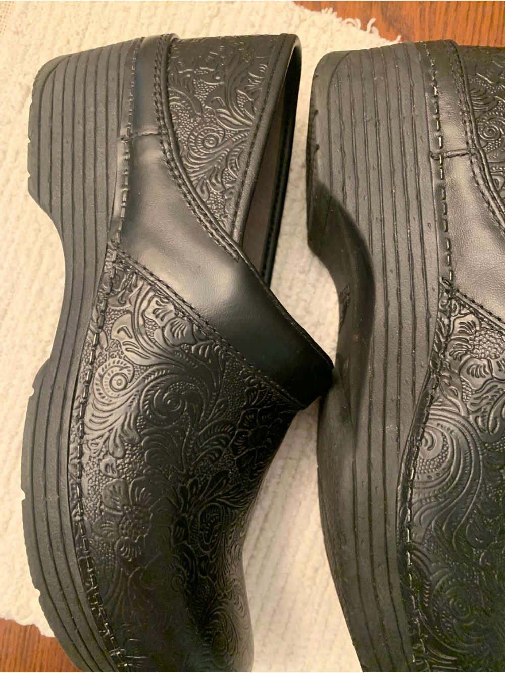 Dansko Black Embossed Leather Slip-On Clogs - Picture 7 of 11